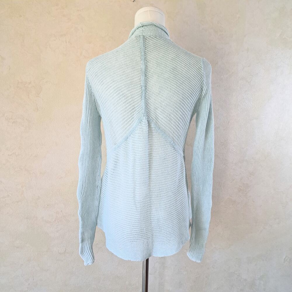 Eileen Fisher Petite Light Aqua 100% Linen Sheer Open Front Cardigan Sweater PS - Picture 3 of 7